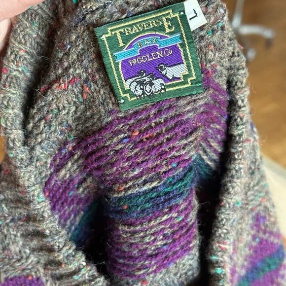 Vintage 90s Wool Oversized Grandpa Men's Sweater with Gray Purple Pattern A1 - Picture 10 of 10